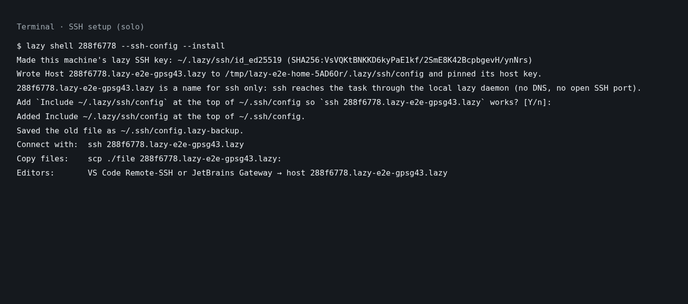 Terminal output from SSH setup with the Include installed