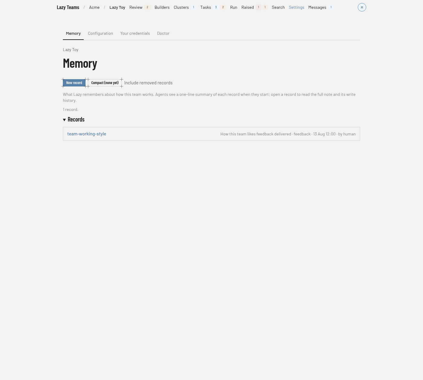 The Memory screen