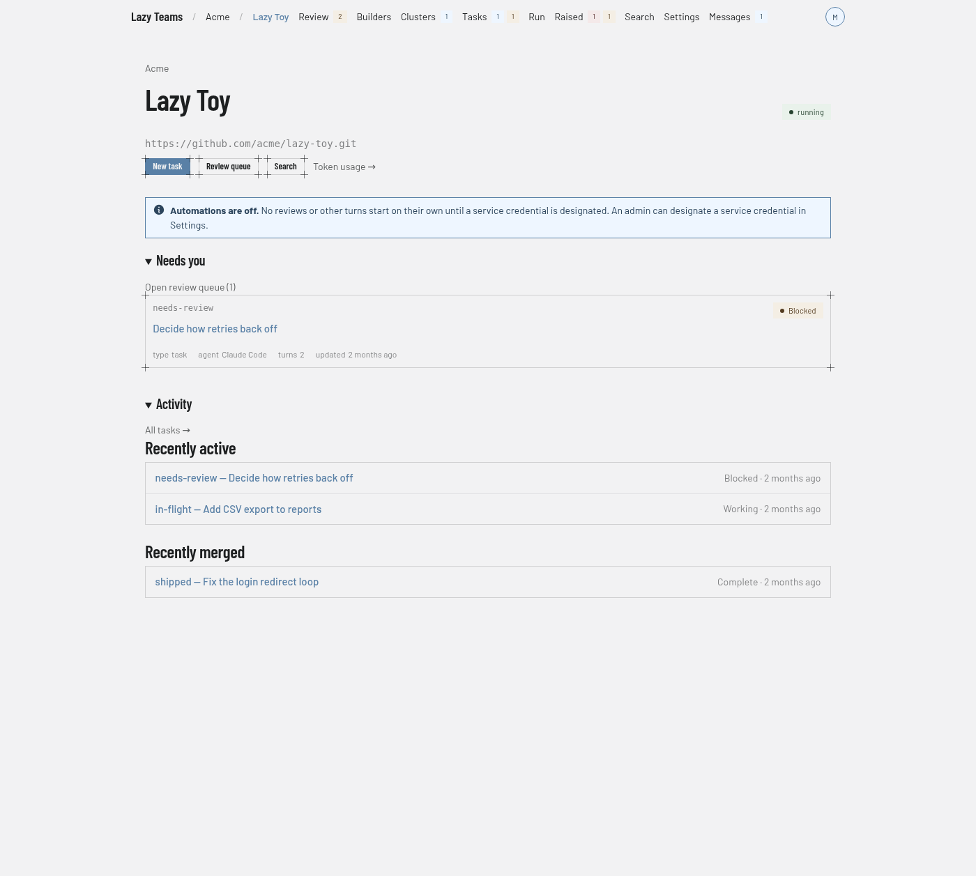 The project overview, with Needs you and Activity sections