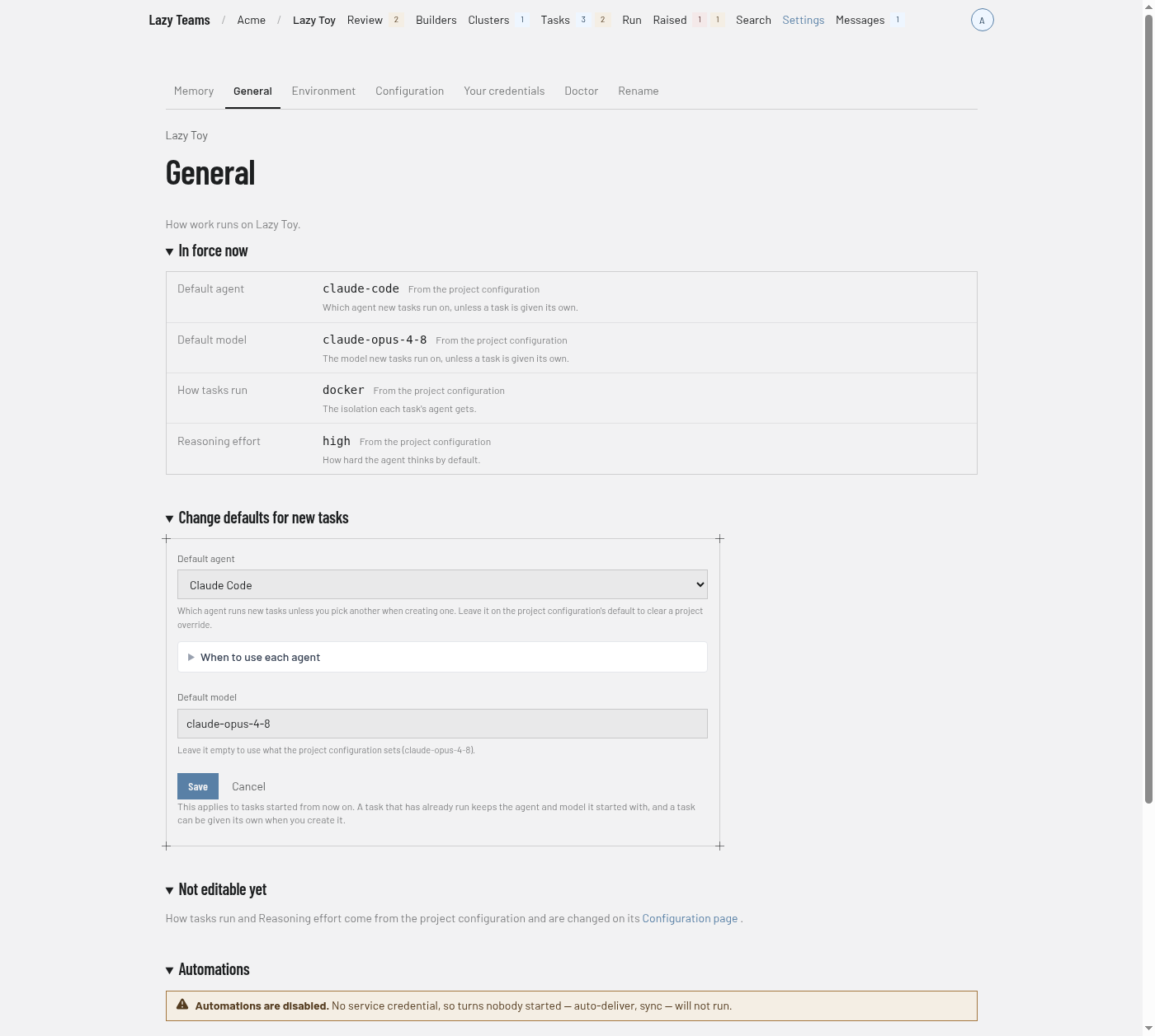 The General tab of project settings