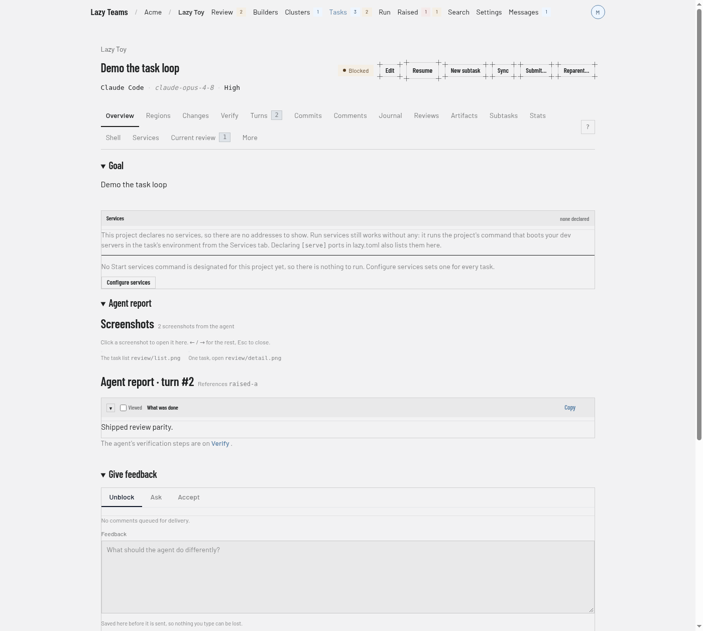 A blocked task on its Overview tab